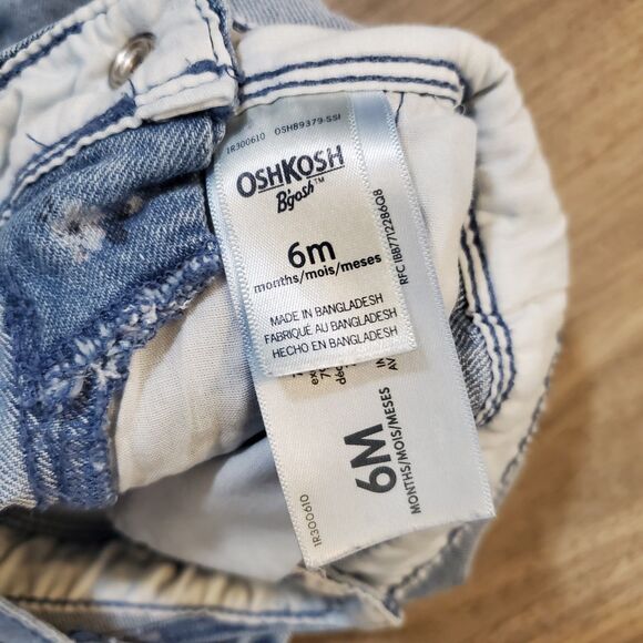 Vtg Oshkosh B'gosh Denim Floral overalls size 6 months Snap Leg Ruffel Strap - Picture 8 of 8